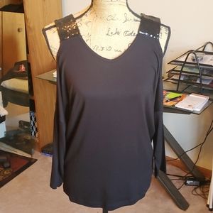 Venus black sequined cold shoulder blouse size Med